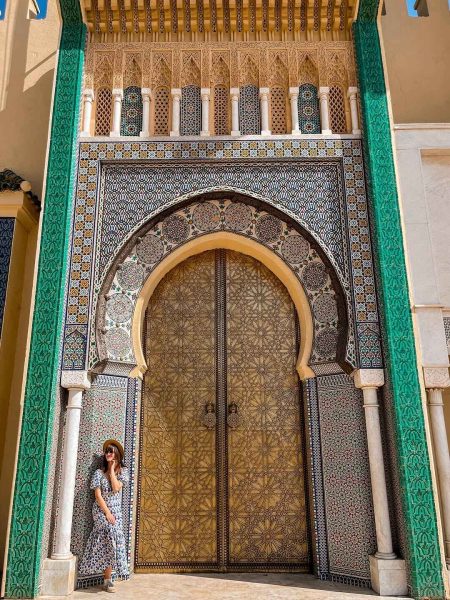 The ornate golden gates of the Royal Palace (Dar al-Makhzen) in Fes, a highlight of a comprehensive 10 day Morocco itinerary.