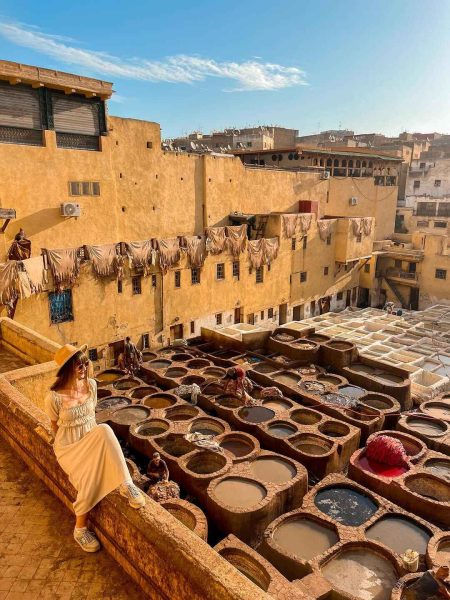An elevated view of the historic Chouara Tannery