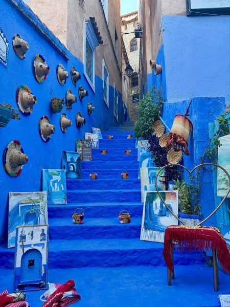 Beautiful view of Chefchaouen blue city surrounded by mountains in northern Morocco